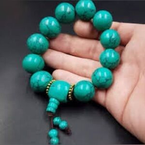 Natural Turquoise Large Beaded Men's Bracelet Stretch Bracelet Men's and Women's